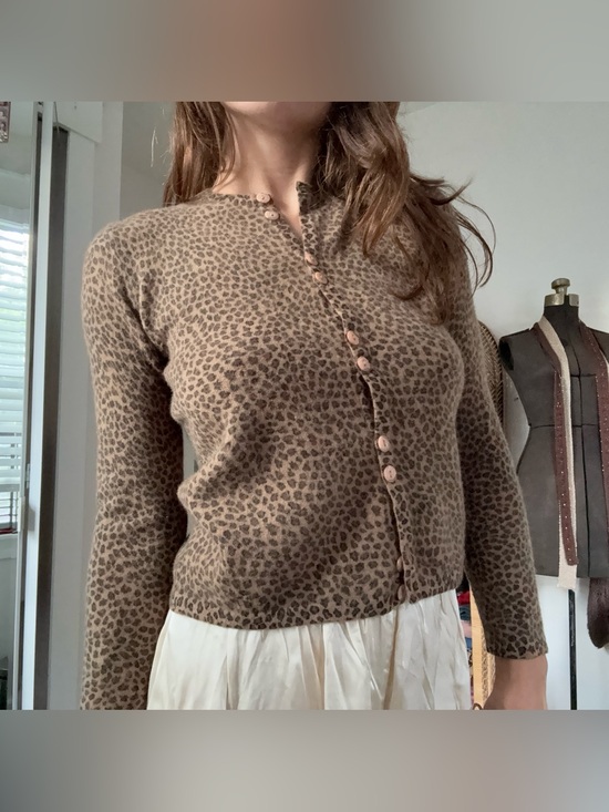 Nina Leonard Sweaters - Vintage Nina Leonard Lambswool Angora Leopard Print Small Fit Cardigan S Button